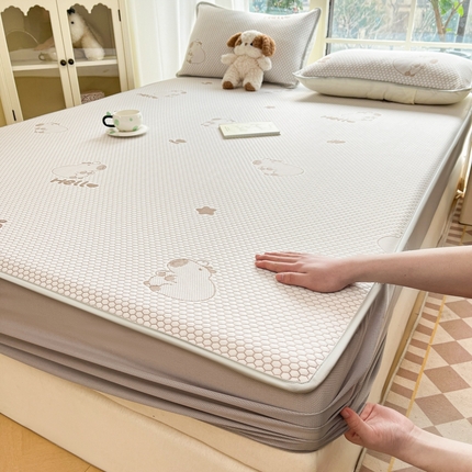 卡伦2025新款凉感丝凉豆豆凉席床笠提花系列 凉豆豆-卡皮巴拉咖