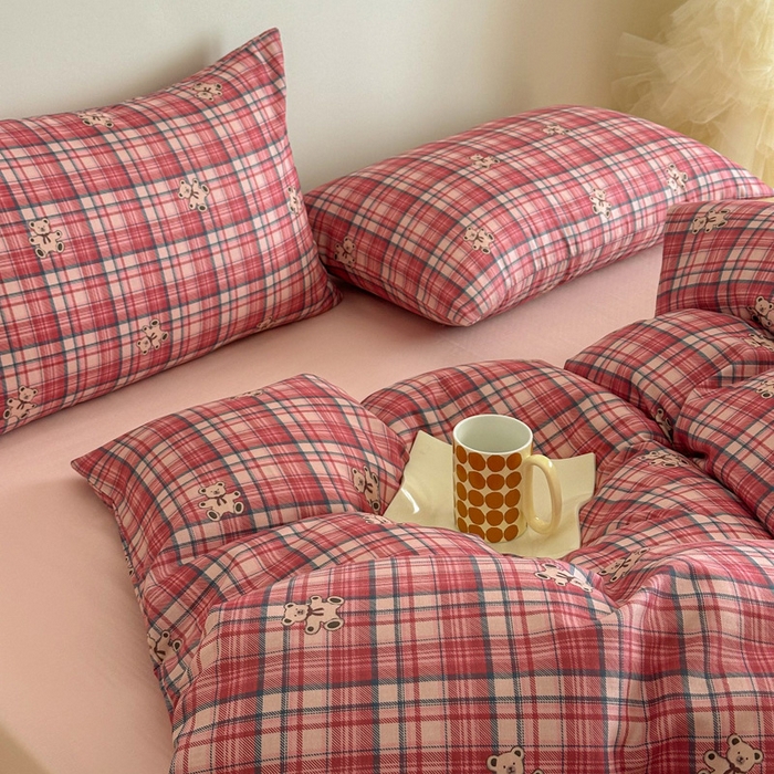 91家纺网 家纺一手货源 找家纺 塞纳 2026新款.全棉有氧双层纱四件套-场景二-禧可-红