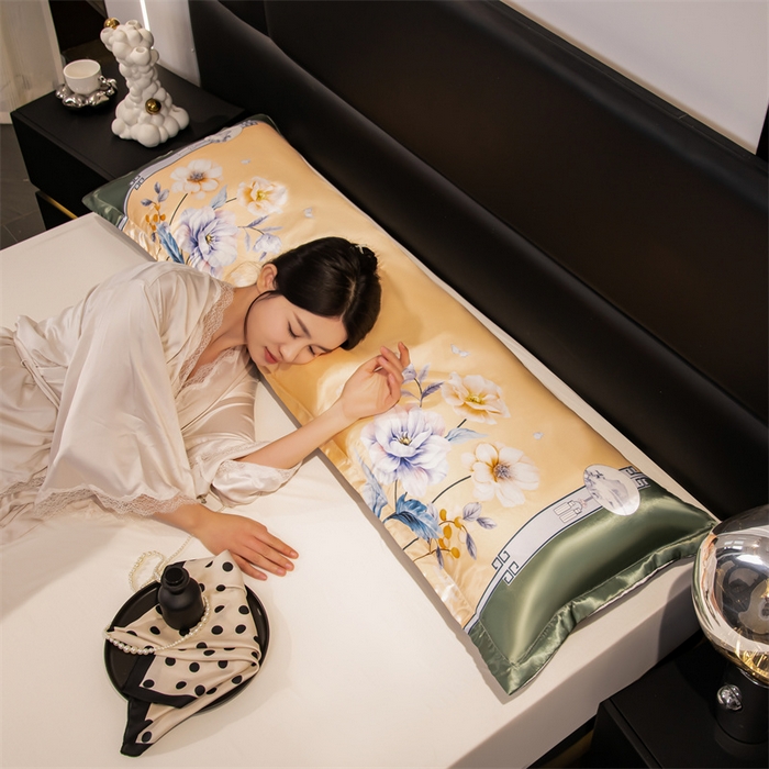 91家纺网 家纺一手货源 找家纺 梦舒羽 2025新款可水洗冰丝双人枕套凉爽情侣枕头套枕芯套 暗香