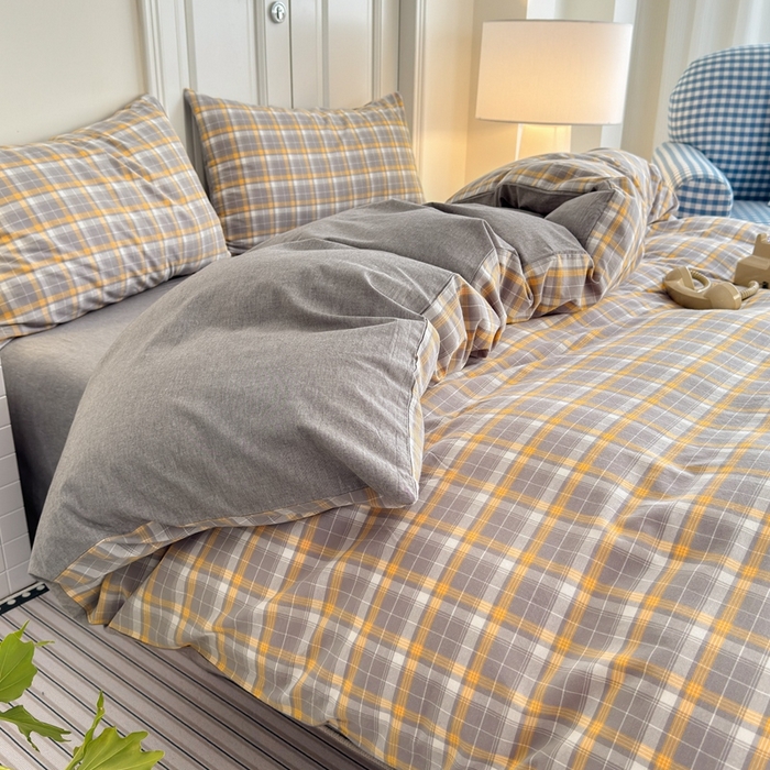 91家纺网 家纺一手货源 找家纺 玖弘家居 2025新款水洗棉单被套 映像格灰