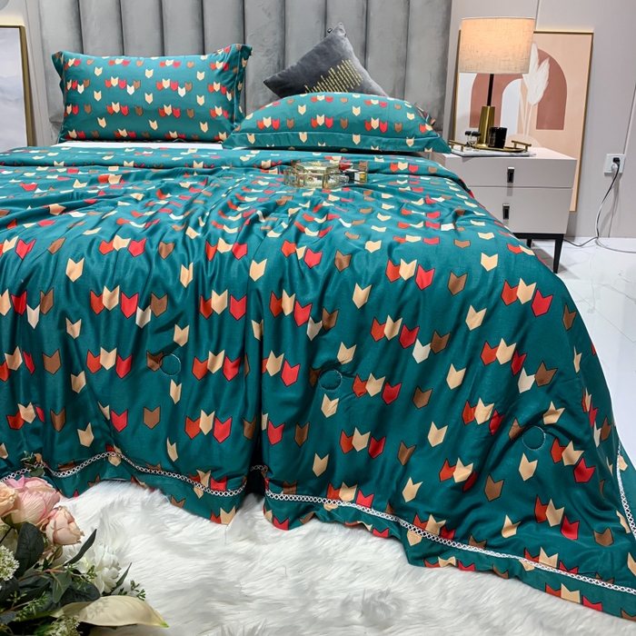 91家纺网 家纺一手货源 找家纺 棉生活家纺 2025新款春夏莫代尔天丝夏被 自由之旅-绿