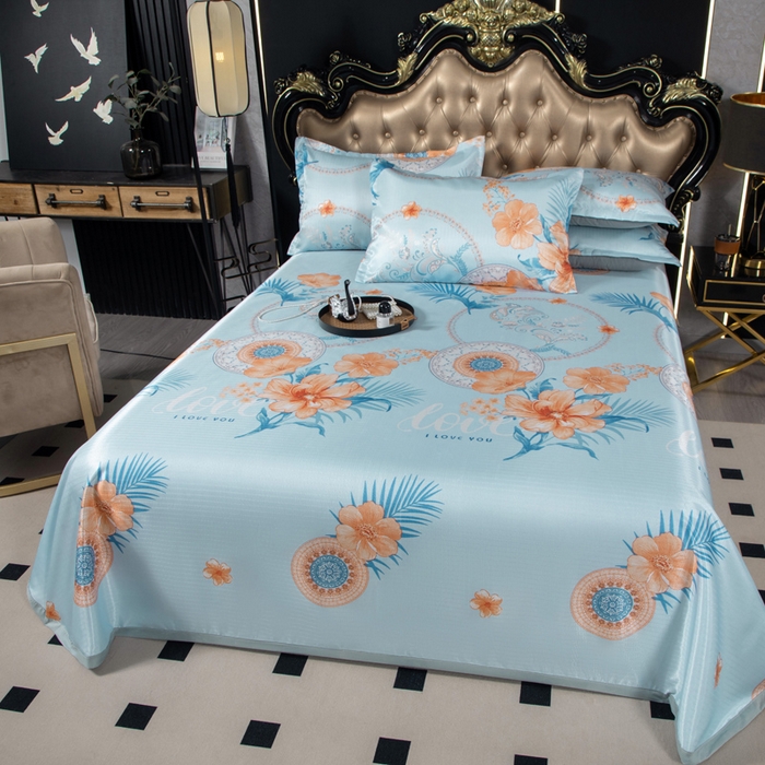 91家纺网 家纺一手货源 找家纺 肖恩毯业 2025新款印花斜纹冰丝席三件套 青柠之夏