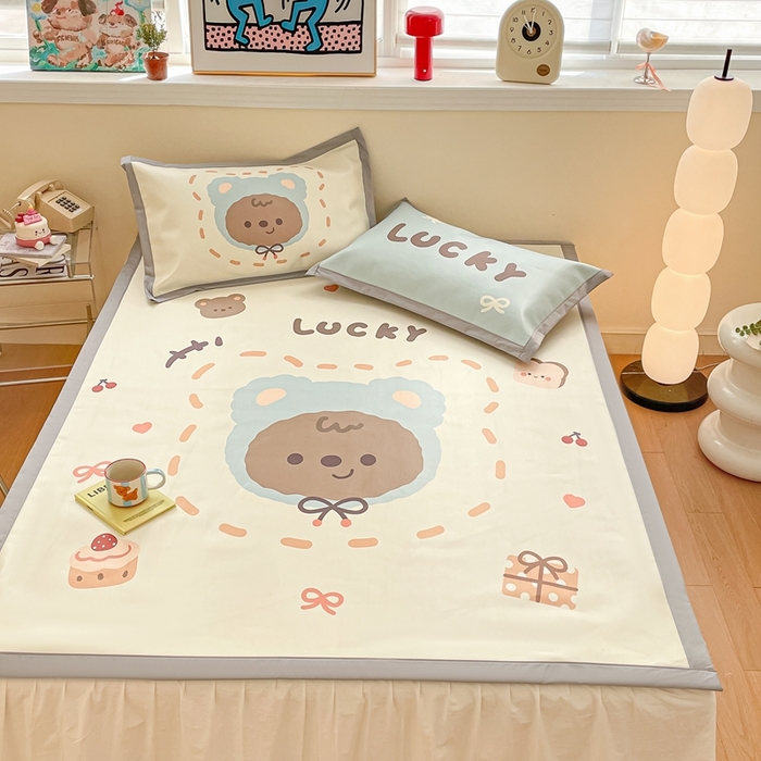 91家纺网 家纺一手货源 找家纺 川悦生活 2025新款大版凉感冰丝席三件套 豆宝小熊