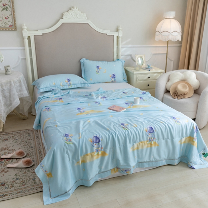 91家纺网 家纺一手货源 找家纺 棉生活家纺 2025新款春夏莫代尔天丝夏被 太空遨游绿