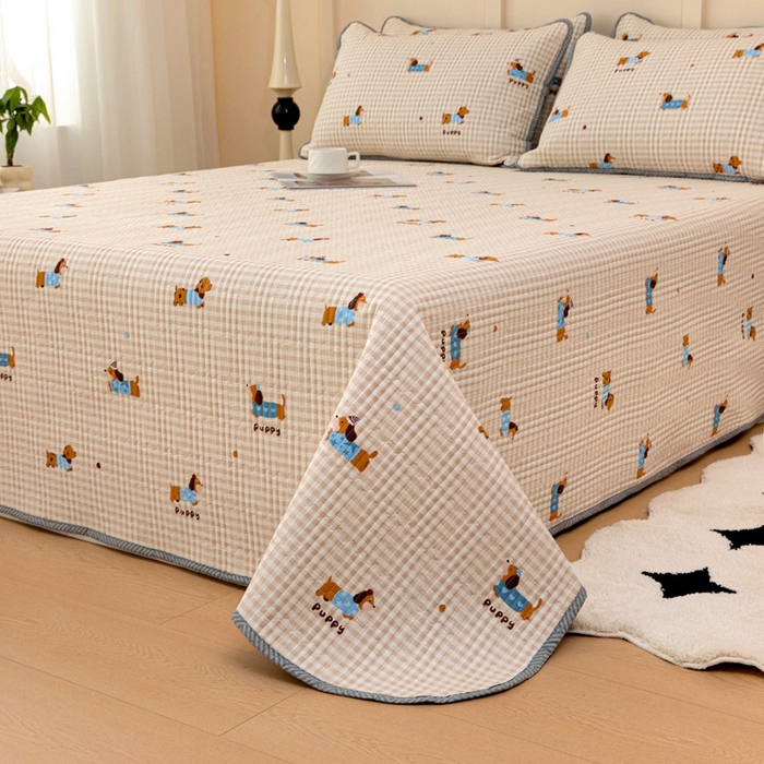 91家纺网 家纺一手货源 找家纺 情煊家纺 2025新款双面全棉夹棉枕套 俏皮狗