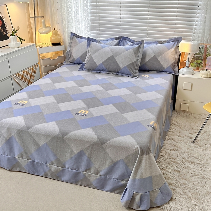 91家纺网 家纺一手货源 找家纺 简约家纺 2025新款全棉磨毛印花单品床单 灵感-蓝