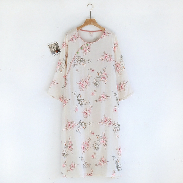 91家纺网 家纺一手货源 找家纺 洛兰沙家居馆【只代发】【只代发】 2025新款国风竹纤维鸟语花香春夏女睡衣大码长袖长裤自带凉感休闲套装 ls1310