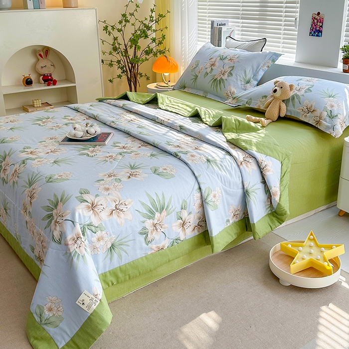 91家纺网 家纺一手货源 找家纺 欧夏家纺 2025新款里外全棉印花夏被100%新疆棉花 花涧水色