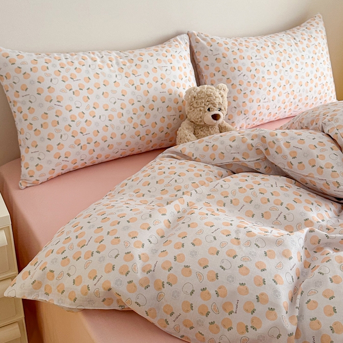 91家纺网 家纺一手货源 找家纺 塞纳 2026新款.全棉有氧双层纱四件套-场景二-大橘大利-桔