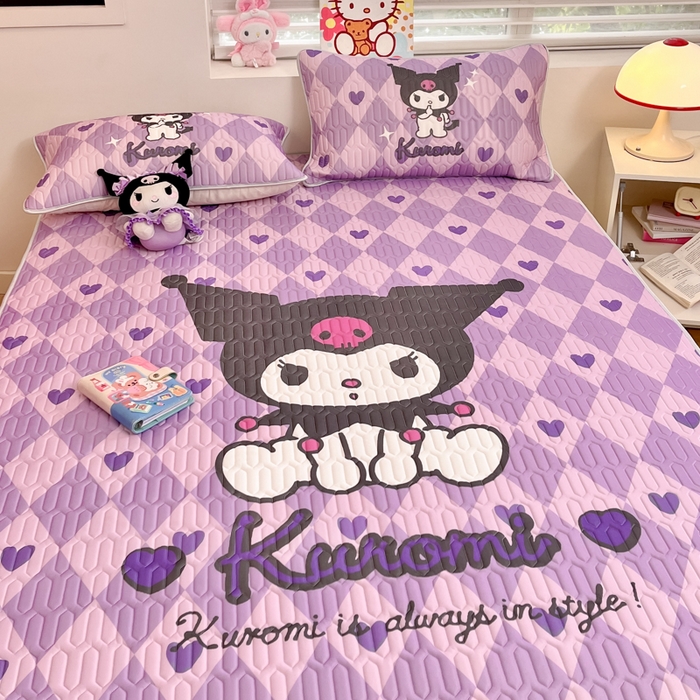 91家纺网 家纺一手货源 找家纺 金爱家 2025新款正版三丽鸥凉感乳胶凉席 桃心库洛米