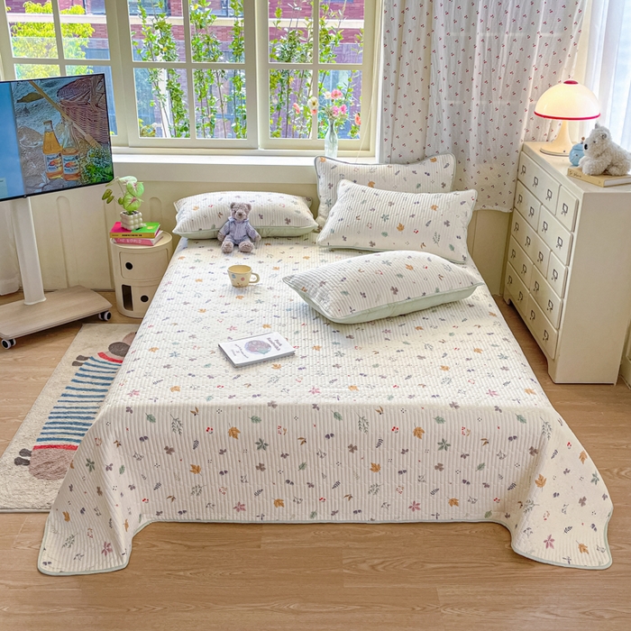 91家纺网 家纺一手货源 找家纺 857家居 2025新款针织双层纱床盖三件套 麦穗