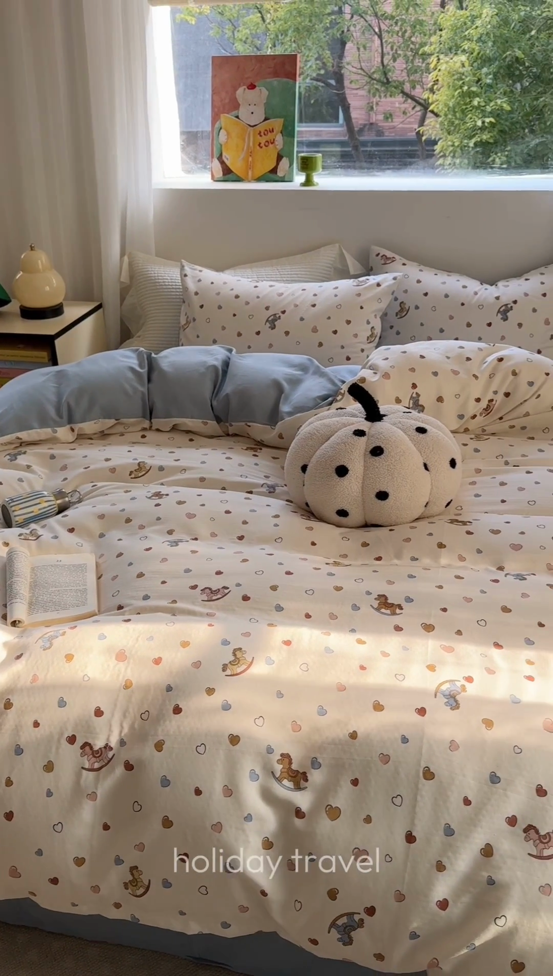 91家纺网 家纺一手货源 找家纺 2025新款全棉有氧双层纱四件套-卡通系列 梦幻木马