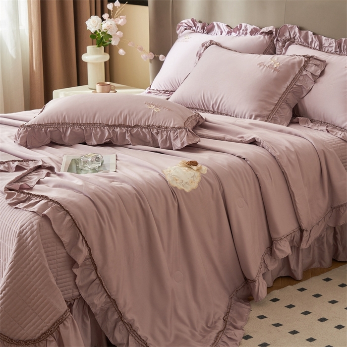 91家纺网 家纺一手货源 找家纺 恒爱家纺  2025新款莫代尔柔情似水多功能夏被床盖四件套			 			 香芋紫