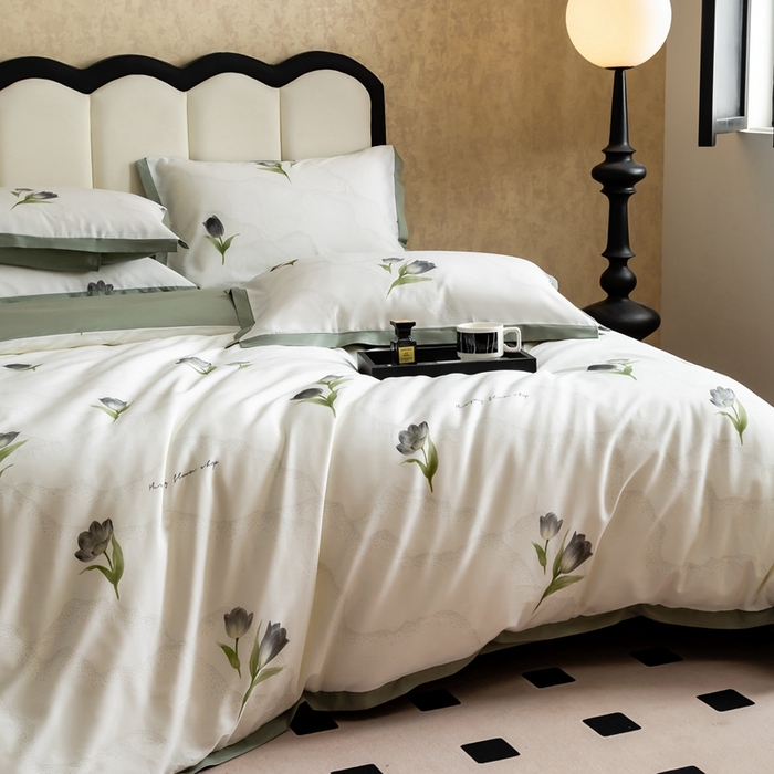 91家纺网 家纺一手货源 找家纺 金奇达2025新款【曼妙庄园】-轻氧水光天丝棉四件套（标准号全网控价（折后券后）不低于268） 玫瑰花语-森绿