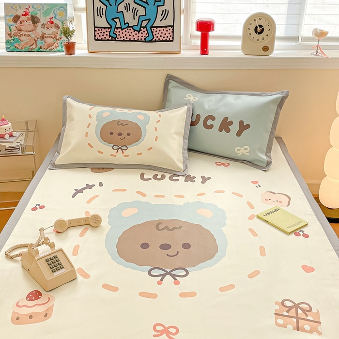 91家纺网 家纺一手货源 找家纺 川悦生活 2025新款大版凉感冰丝席三件套 豆宝小熊