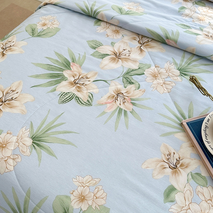 91家纺网 家纺一手货源 找家纺 欧夏家纺 2025新款里外全棉印花夏被100%新疆棉花 花涧水色