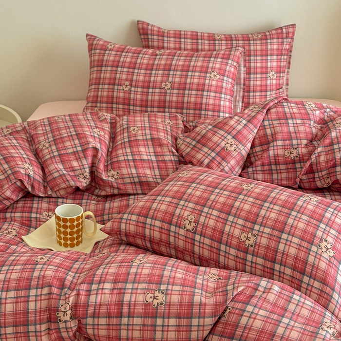 91家纺网 家纺一手货源 找家纺 塞纳 2026新款.全棉有氧双层纱四件套-场景二-禧可-红