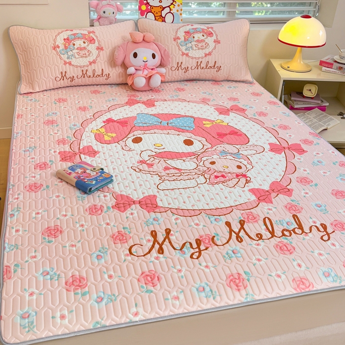 91家纺网 家纺一手货源 找家纺 金爱家 2025新款正版三丽鸥凉感乳胶凉席 花花美乐蒂