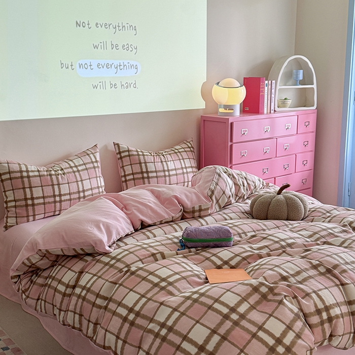 91家纺网 家纺一手货源 找家纺 2025新款全棉有氧双层纱四件套-简约系列 格调-粉