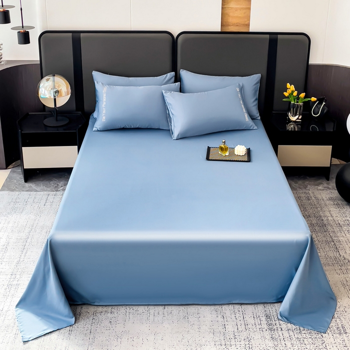91家纺网 家纺一手货源 找家纺 纽缦家纺 2025新款纯色提花冰丝系列床单单件-单床单 水光蓝