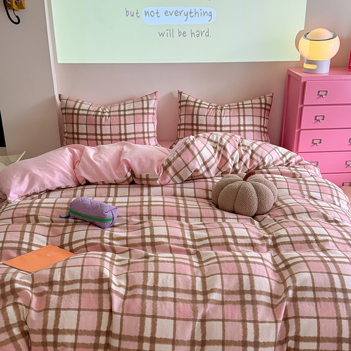 91家纺网 家纺一手货源 找家纺 2025新款全棉有氧双层纱四件套-简约系列 格调-粉