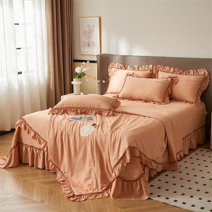 91家纺网 家纺一手货源 找家纺 恒爱家纺2025新款莫代尔柔情似水多功能夏被床盖四件套			 			 爱玛橙