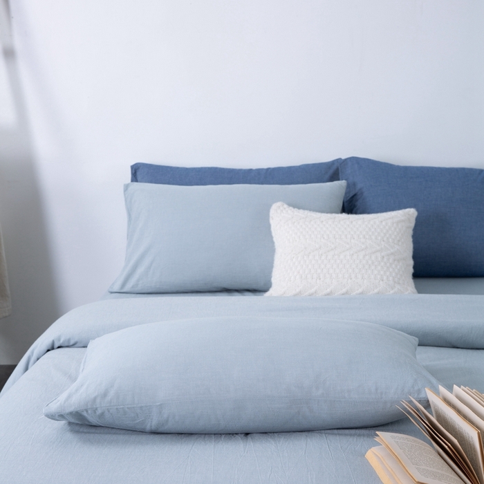 91家纺网 家纺一手货源 找家纺 玖弘家居 2025新款水洗棉单被套 浅蓝