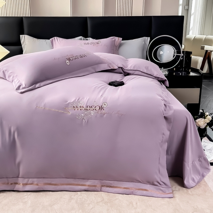 91家纺网 家纺一手货源 找家纺 （总）曲之慕 2025新品四季款高端刺绣四件套简约可水洗轻奢纯色刺绣四件套--蒂尔