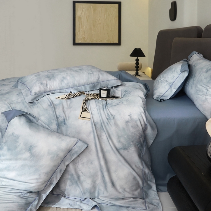 91家纺网 家纺一手货源 找家纺 金奇达2025新款【盛夏流年】-茧养莱赛尔四件套（标准号全网控价（折后券后）不低于258元） 墨尔本-星空蓝