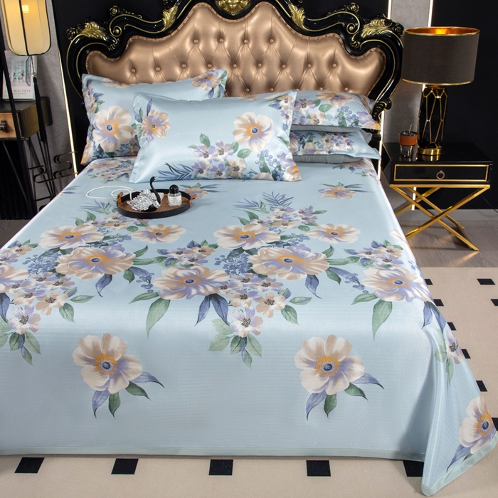 91家纺网 家纺一手货源 找家纺 肖恩毯业 2025新款印花斜纹冰丝席三件套 铃兰絮语