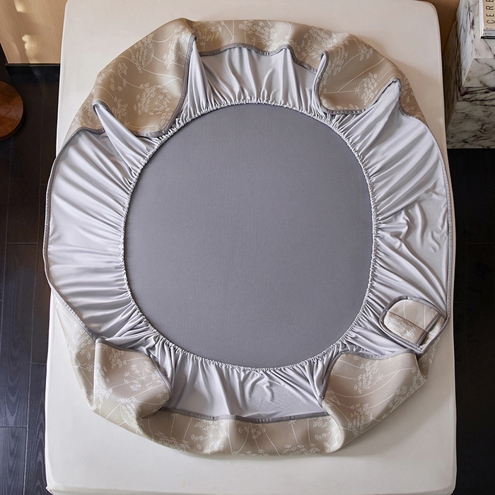 91家纺网 家纺一手货源 找家纺 千朵森 2025新款冰岛冰感丝床笠款凉席三件套-风格二 冰岛-浅茶杏