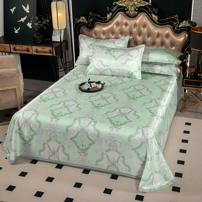 91家纺网 家纺一手货源 找家纺 肖恩毯业 2025新款印花斜纹冰丝席三件套 浅草未央