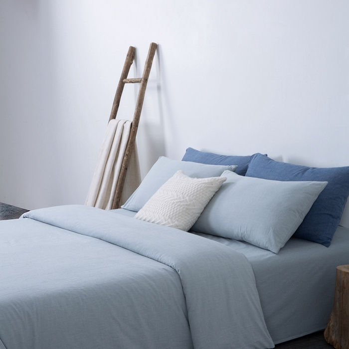 91家纺网 家纺一手货源 找家纺 玖弘家居 2025新款水洗棉单被套 浅蓝