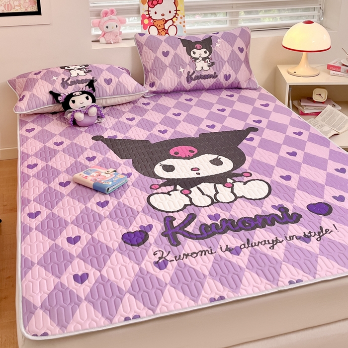 91家纺网 家纺一手货源 找家纺 金爱家 2025新款正版三丽鸥凉感乳胶凉席 桃心库洛米