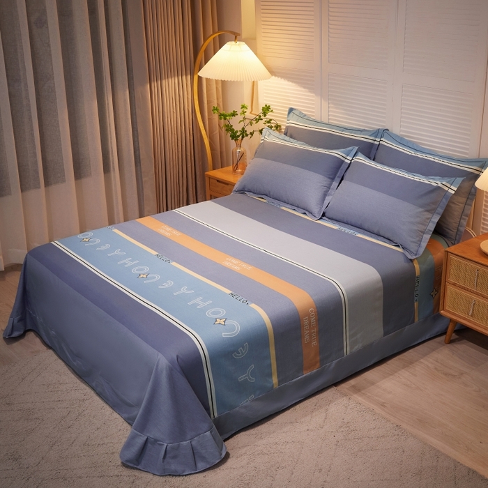 91家纺网 家纺一手货源 找家纺 简约家纺 2025新款全棉磨毛印花单品床单 乐天派灰