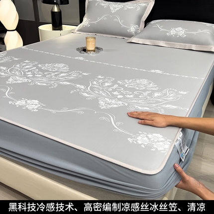 孩子王家纺 2025新款轻柔丝凉席冰丝席-晓春烂漫系列 床笠款-晓春烂漫-银月灰