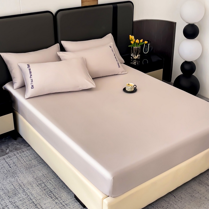 91家纺网 家纺一手货源 找家纺 纽缦家纺 2025新款纯色提花冰丝系列床笠单件-单床笠 奶茶棕