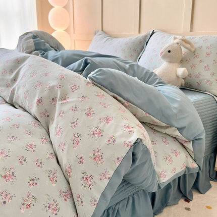 91家纺网 家纺一手货源 找家纺 一比一家纺 2025新款亲肤舒适印花AB版床盖款四件套 南絮