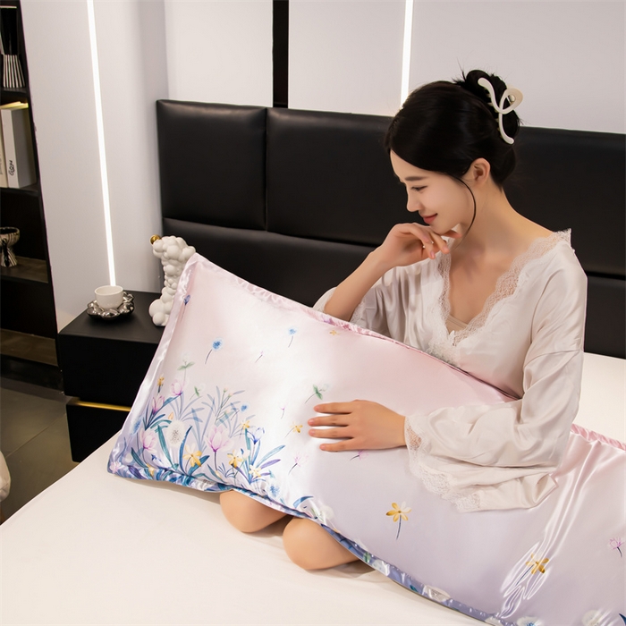 91家纺网 家纺一手货源 找家纺 梦舒羽 2025新款可水洗冰丝双人枕套凉爽情侣枕头套枕芯套 迷雾