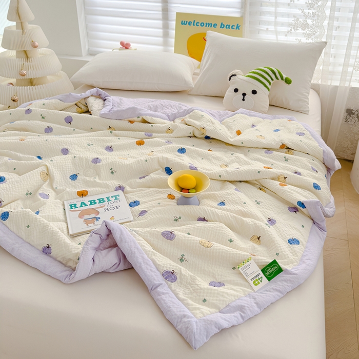 91家纺网 家纺一手货源 找家纺 2025新款A类印花泡泡纱大豆夏凉被被子被芯 七彩南瓜