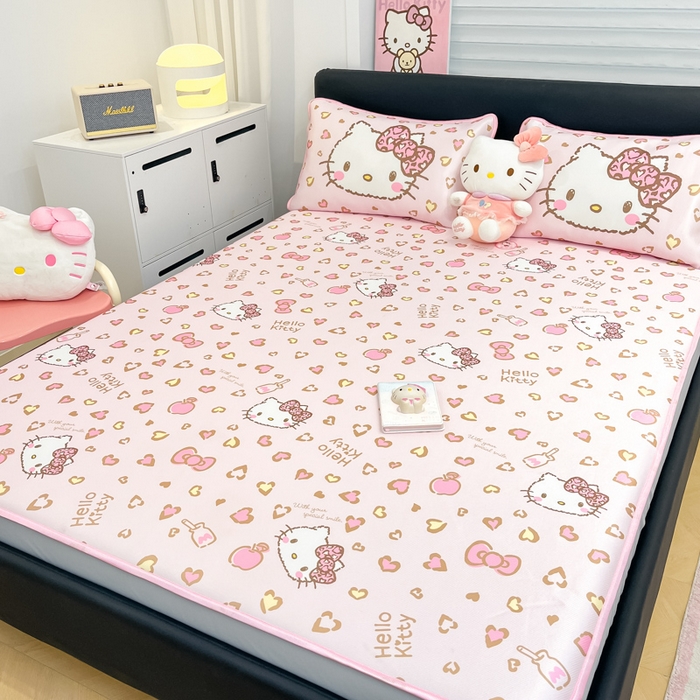 91家纺网 家纺一手货源 找家纺 暮思家居 2025新款三丽鸥正版授权数码印花A类可机洗1200D冰丝凉席三件套床笠款系列 床笠款-凯蒂乐园