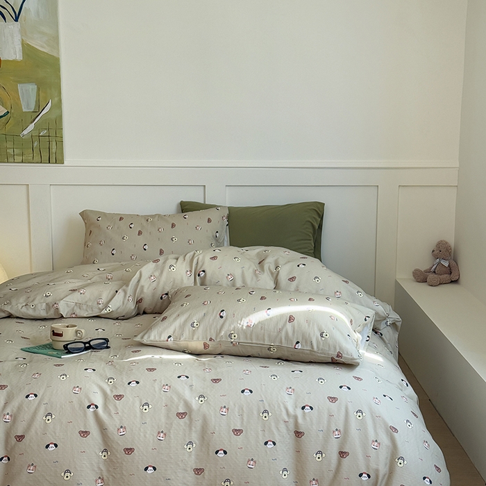 91家纺网 家纺一手货源 找家纺 2025新品全棉A类双层纱卡通风系列四件套 嬉皮狗