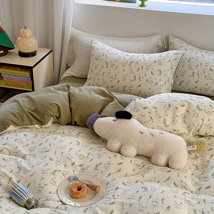 91家纺网 家纺一手货源 找家纺 2025新款全棉有氧双层纱四件套-卡通系列 快乐恐龙