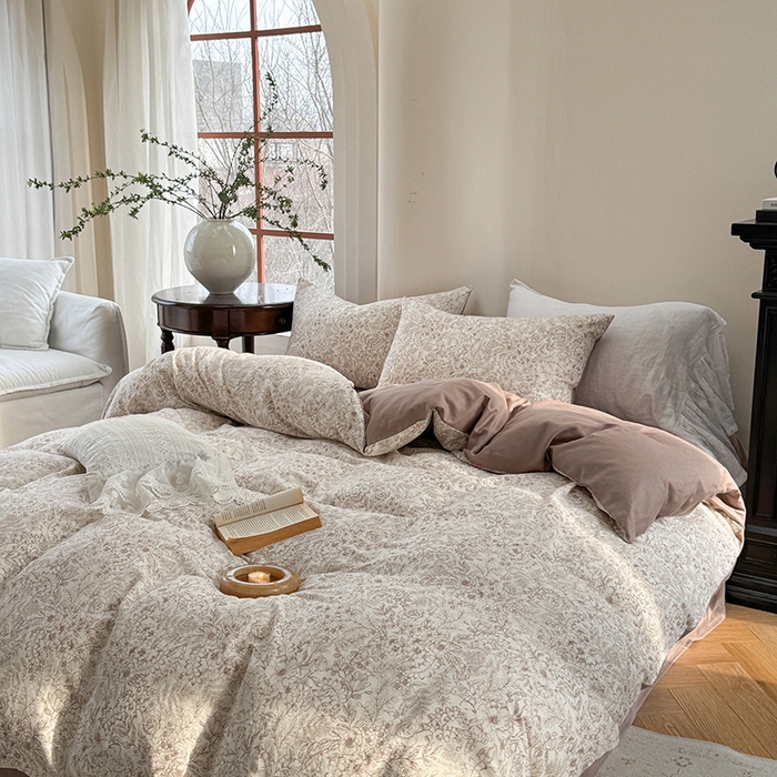 91家纺网 家纺一手货源 找家纺 2025新款全棉有氧双层纱四件套-碎花系列 月满西楼