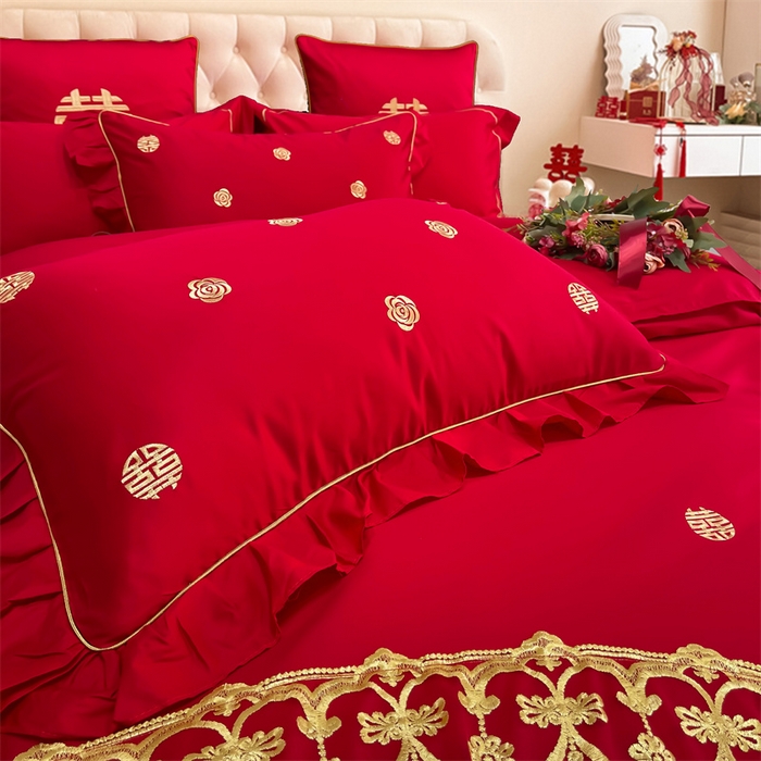 91家纺网 家纺一手货源 找家纺 甜咪咪婚庆 2025新款纯棉全棉面料刺绣结婚 婚庆 四件套 多件套  小红书推荐热款 爱的港湾