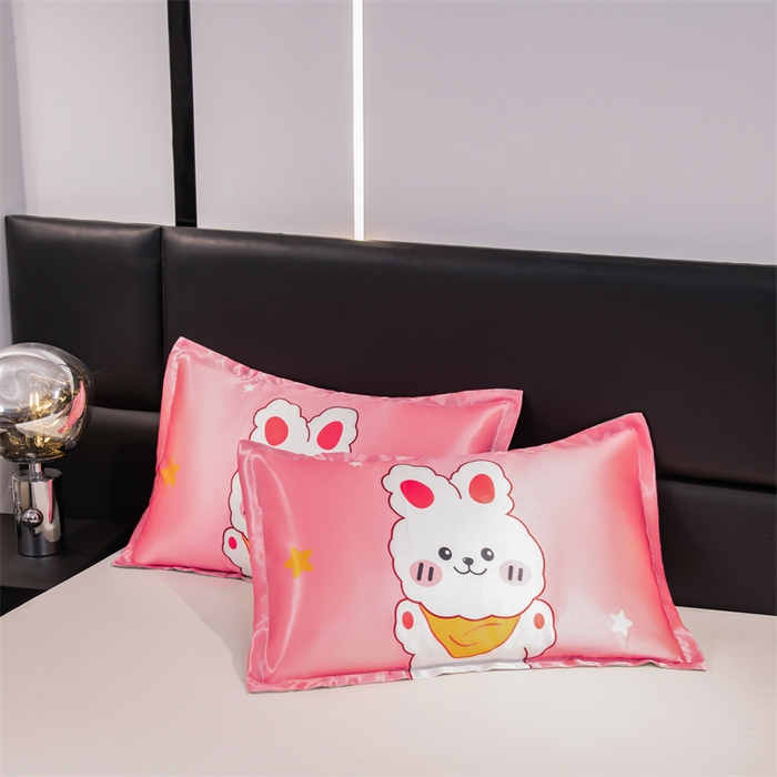 91家纺网 家纺一手货源 找家纺 梦舒羽 2025新款可水洗冰丝卡通枕套宿舍48x74cm单人凉爽枕头套 乖萌兔
