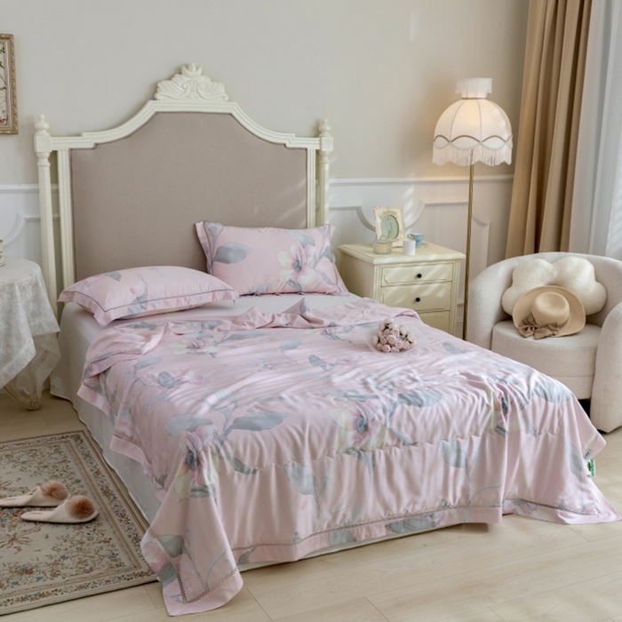 91家纺网 家纺一手货源 找家纺 棉生活家纺 2025新款春夏莫代尔天丝夏被 若兮粉