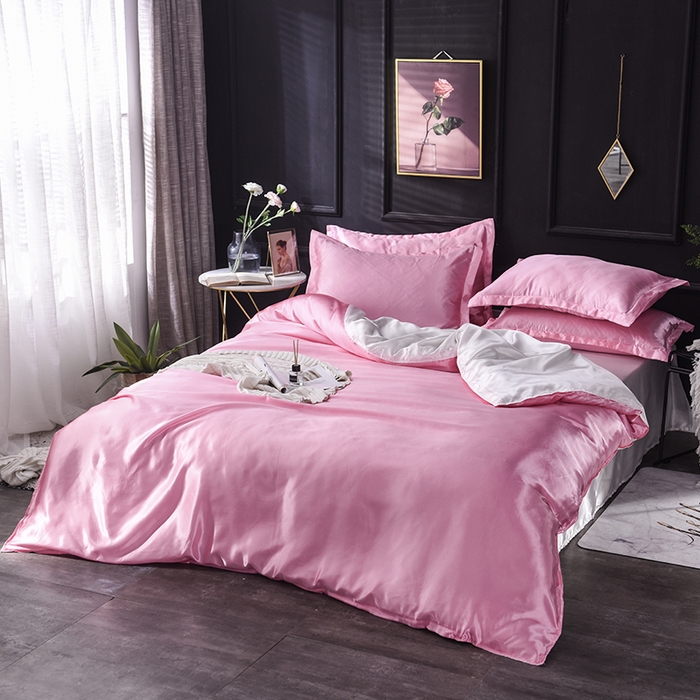 91家纺网 家纺一手货源 找家纺 经年 2025年特价款丝绸水洗冰丝四件套-四件套 直播爆款 粉色白