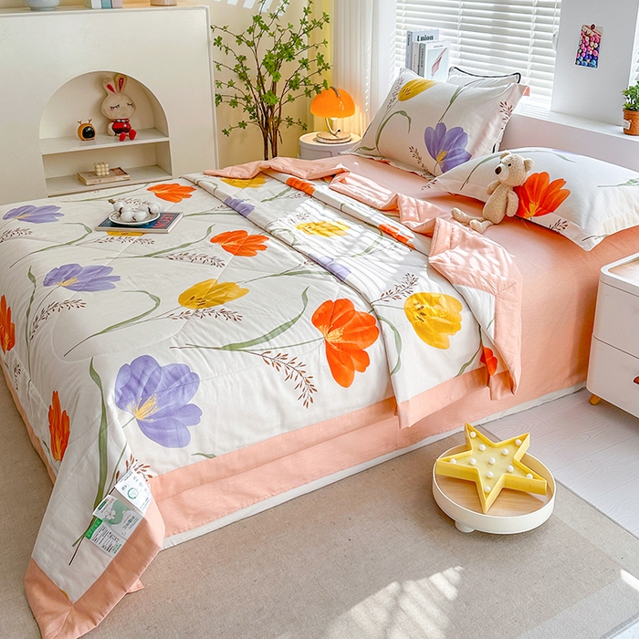 91家纺网 家纺一手货源 找家纺 欧夏家纺 2025新款里外全棉印花夏被100%新疆棉花 阑珊