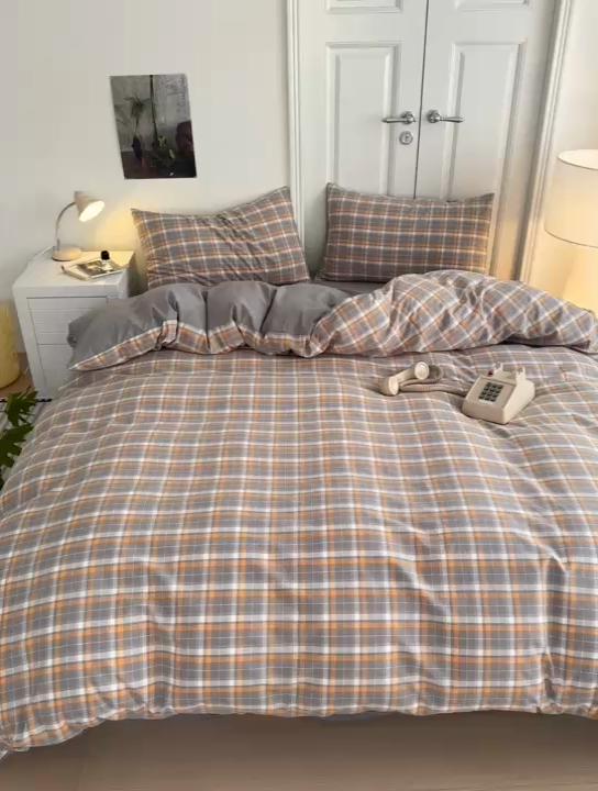 91家纺网 家纺一手货源 找家纺 玖弘家居 2025新款水洗棉单被套 映像格灰